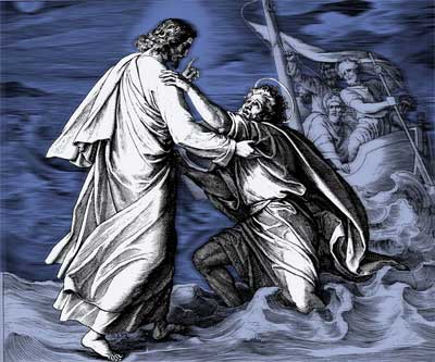 jezus loopt over water